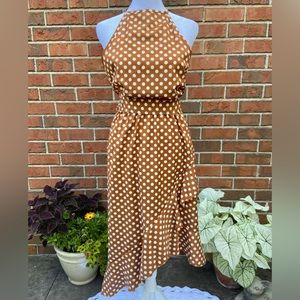 Asymmetrical Polka Dot Halter Dress Brown with White Spots Pretty Woman